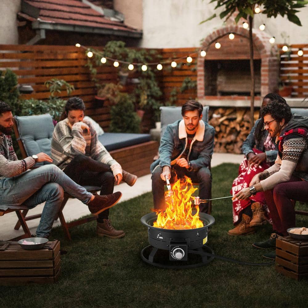 Portable Black Gas Fire Pit with Adjustable Flame Control