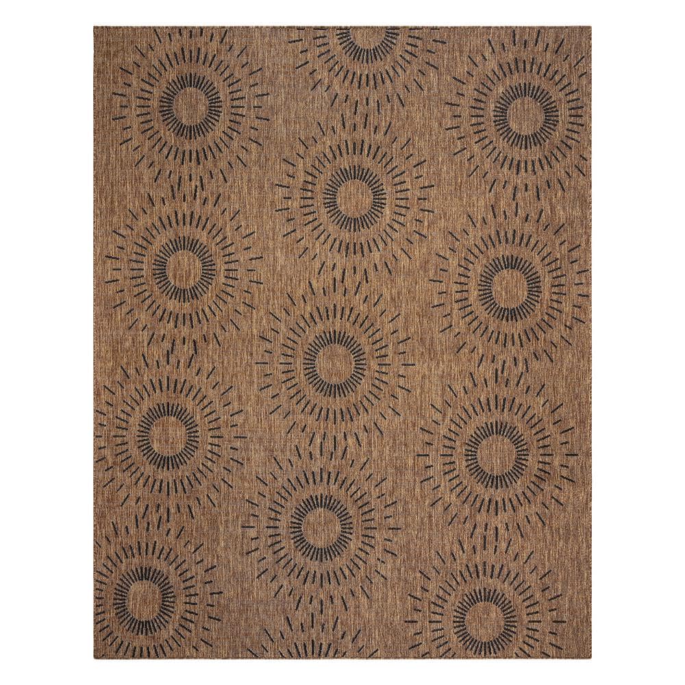 Chestnut Brown Geometric Flatweave Indoor Outdoor Rug, 8' x 10'