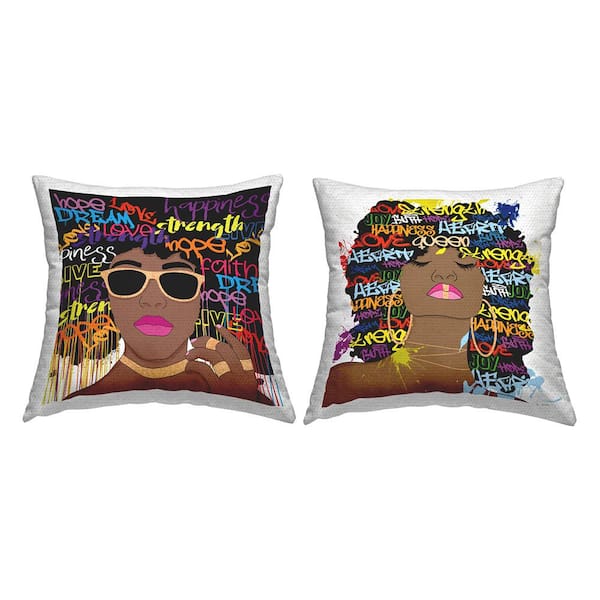 Stupell Industries Urban Inspirational Girls Multi-Color Square Outdoor Throw Pillow 2-Pack
