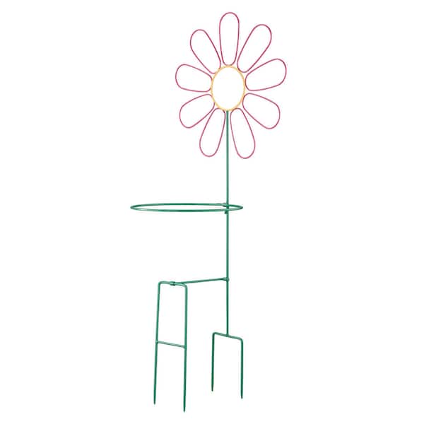 Vigoro 36 in. H Pink Flower Iron Decorative Planter Stake
