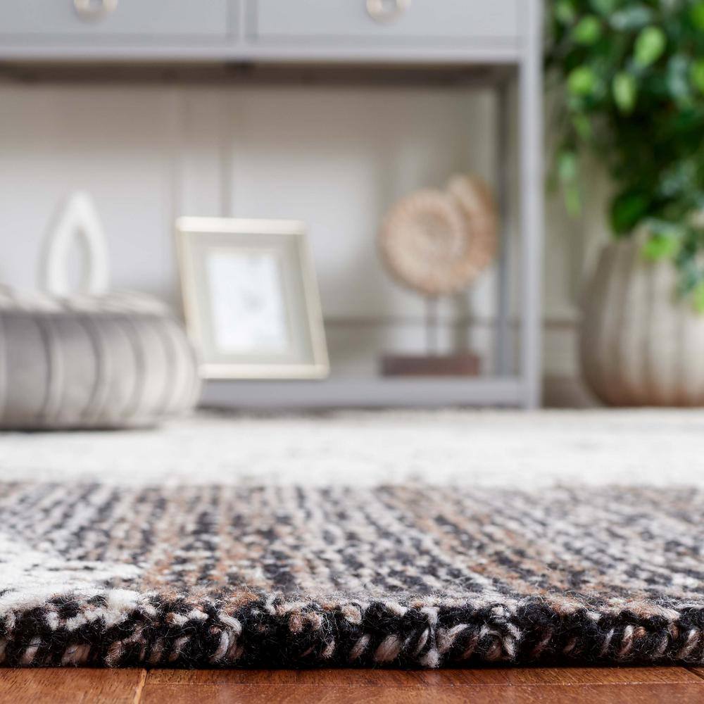 Ivory and Brown Tufted Wool Square Area Rug, 6' x 6'