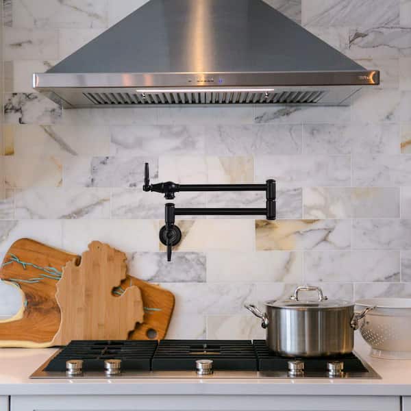 Wall Mounted Pot Filler with 2-Handle in Matte Black