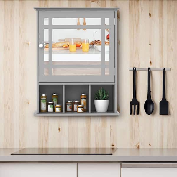 19 in. W x 23.5 in. H Rectangular Gray MDF Surface Mount Medicine Cabinet without Mirror, with Storage Shelves