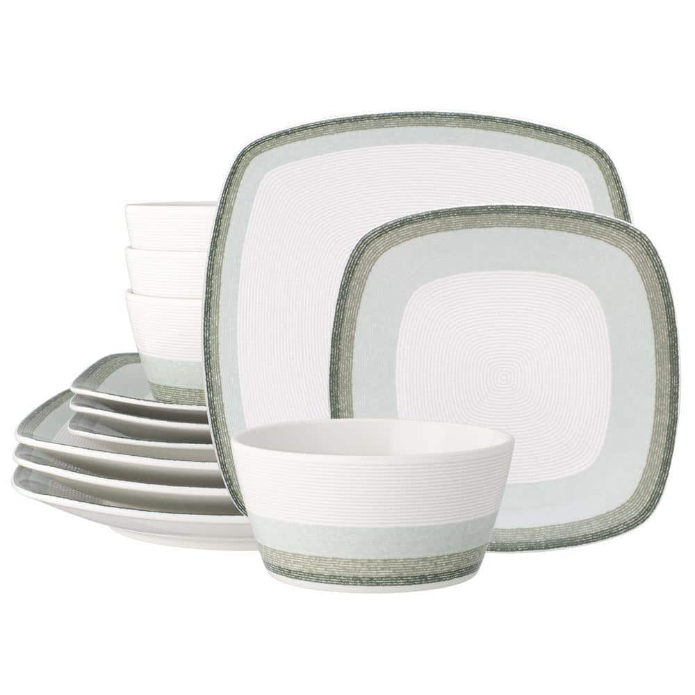 Noritake Colorscapes Layers Sage Porcelain 12-Piece Square Dinnerware Set, Service for 4