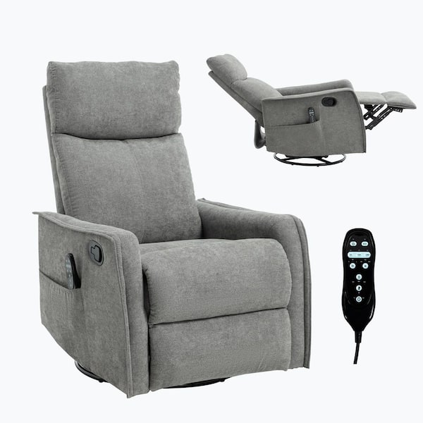 Grey Fabric Manual Recliner Chair with Heat Massage Swivel Rocker Recliner Chair Glider Rocking Chair Single Sofa Chair