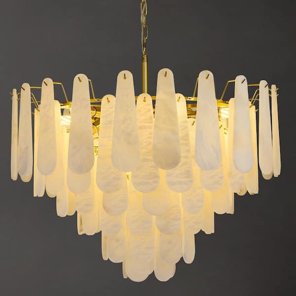 31.5 in. 16-Light Modern Round Alabaster Kitchen Island Chandelier, 6-Tier Luxury Large White Chandelier for Bedroom