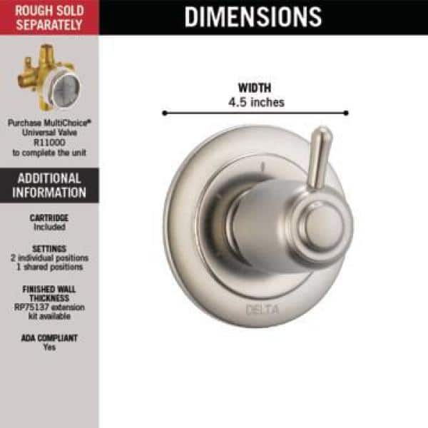 Stainless Steel 3-Setting Shower Handle Diverter Trim Kit