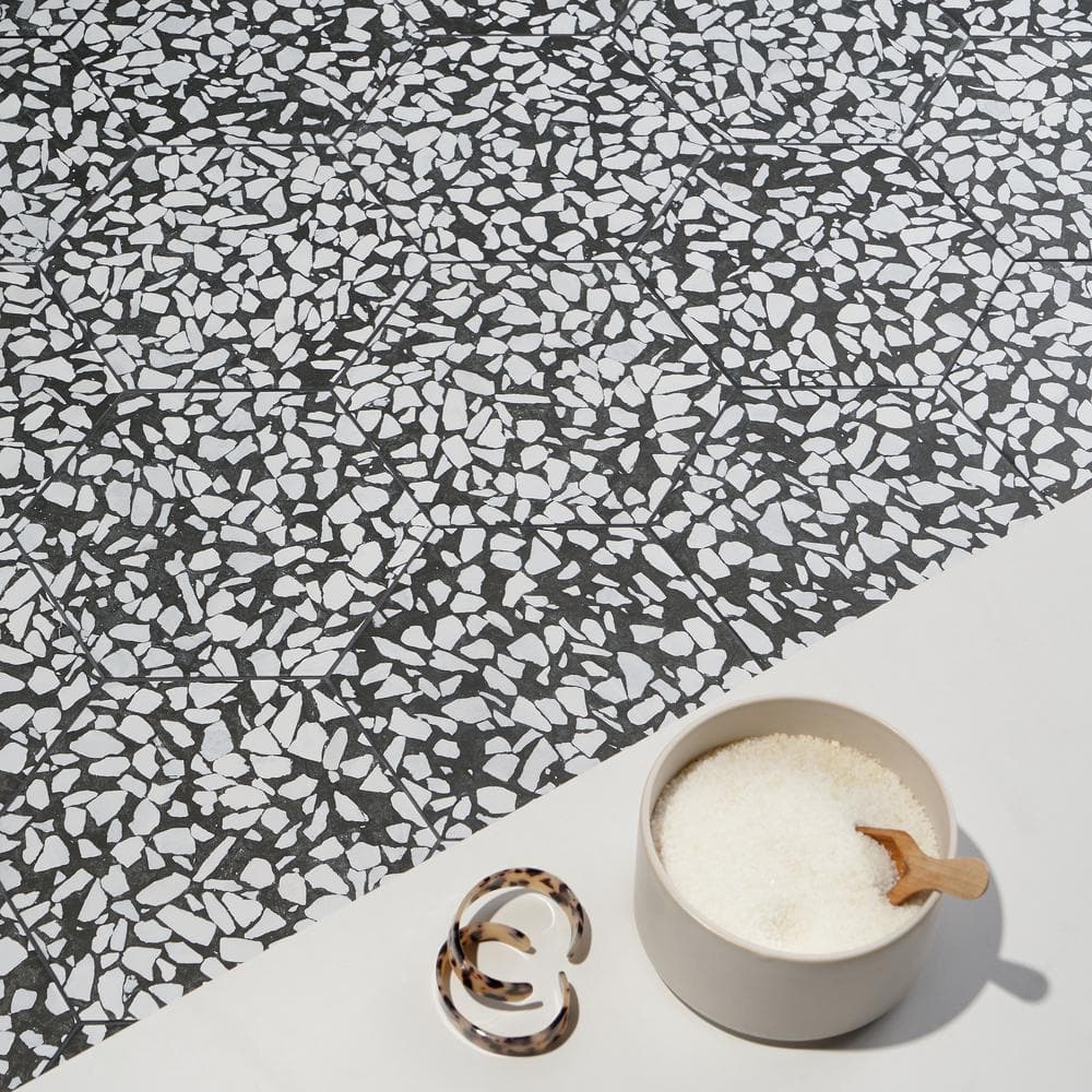 Jurassic Hex 9" Black and White Porcelain Tile