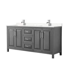 Daria 72in.Wx22 in.D Double Vanity in Dark Gray with Cultured Marble Vanity Top in Light-Vein Carrara with White Basins