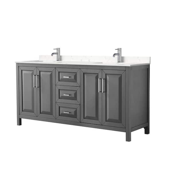 Wyndham Collection Daria 72in.Wx22 in.D Double Vanity in Dark Gray with Cultured Marble Vanity Top in Light-Vein Carrara with White Basins