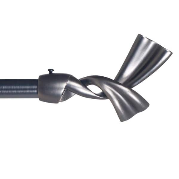 Lavish Home 48 in. - 86 in. Telescoping 3/4 in. Single Curtain Rod in Pewter with Bow Finial