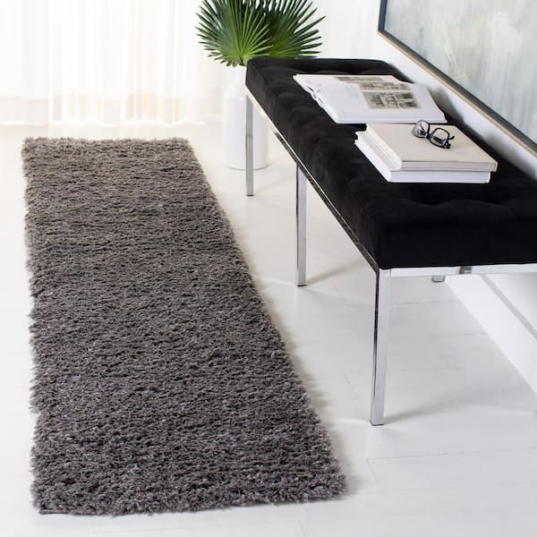 Madrid Shag 2 ft. x 12 ft. Charcoal Solid Color Runner Rug