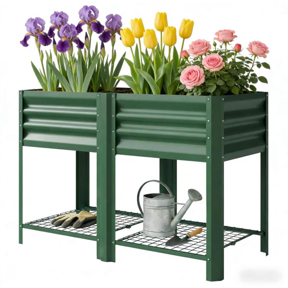 47.2 in Green Outdoor Raised Garden Bed with the bottom shelf for Patio price history on PriceWatchPro