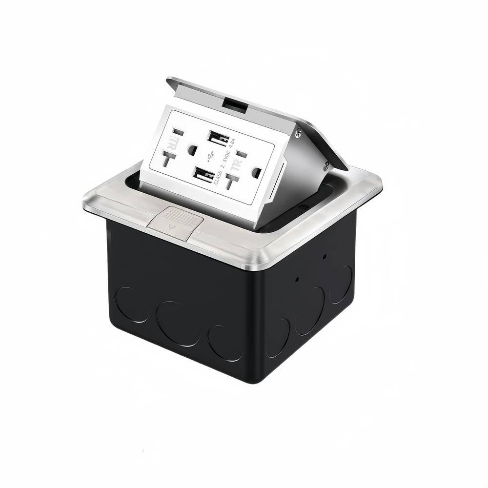 20 Amp Pop-Up Floor Box Kit in Stainless Steel Color with Tamper Resistant 