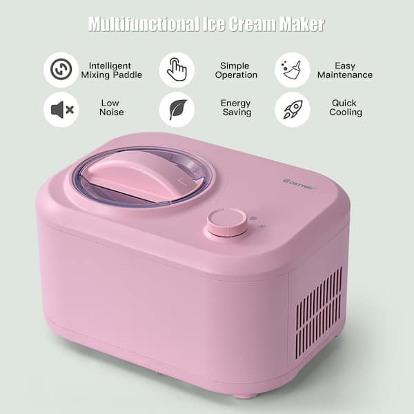 Costway 14 in. Portable 2.3 lbs. Ice Cream Maker 1.1 qt. Automatic Frozen  Dessert Machine in Pink EP24899US-PI - The Home Depot