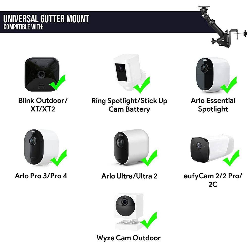 Black Universal Gutter Mount for Security Cameras and Solar Panels