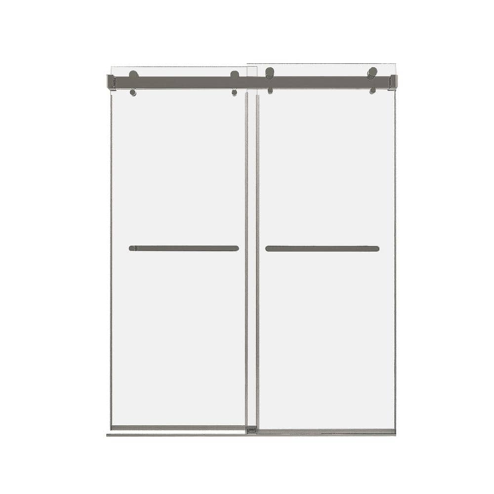 59 in. W x 76 in. H Frameless Double Sliding Shower Door in Brushed Nickel 