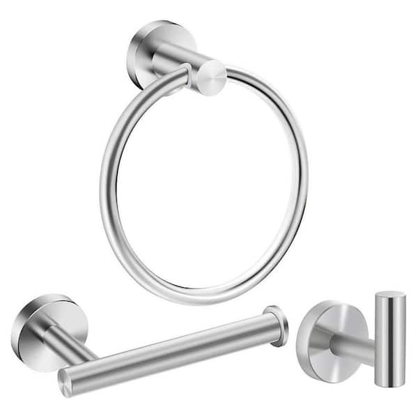 3-Piece Bath Hardware Set with Towel Ring Toilet Paper Holder and Towel Hook in Silver