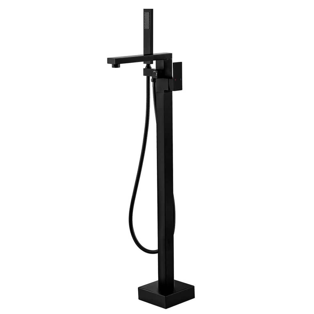Modern Single-Handle Floor Mount Freestanding Tub Faucet with Waterfall Spout and Handheld Shower in Matte Black price history on PriceWatchPro