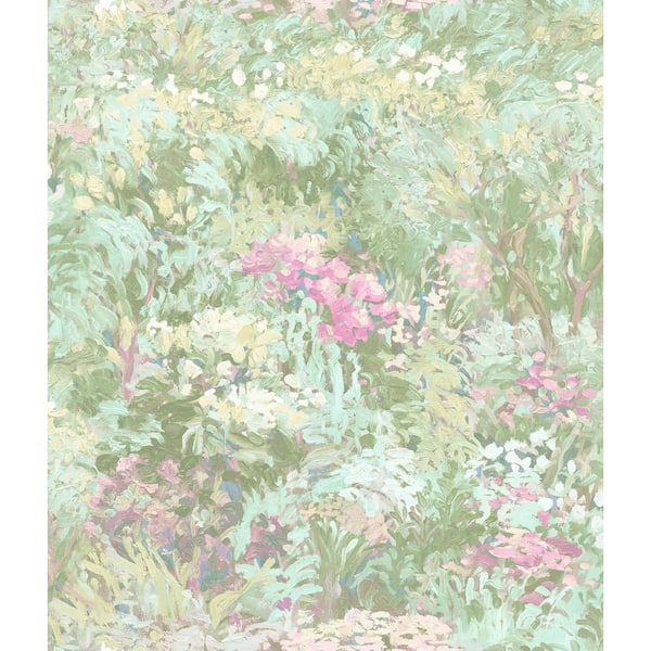 Seabrook Designs Floral Brushstroke Metallic Ice Blue, Mint, and Pink Paper Strippable Roll (Covers 56.05 sq. ft.)