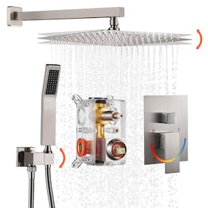 Rain 1-Spray Shower Kits 10 in. Shower System with Valve 1.8 GPM Pressure Balance Dual Shower Heads in Brushed Nickel
