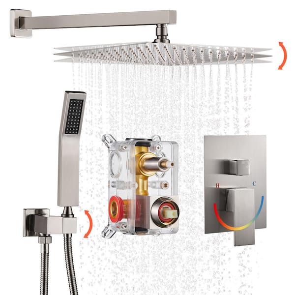 Heemli 10in. Single Handle 1-Spray Shower Faucet System Combo with Valve 1.8 GPM Adjustable Dual Shower Heads in Brushed Nickel