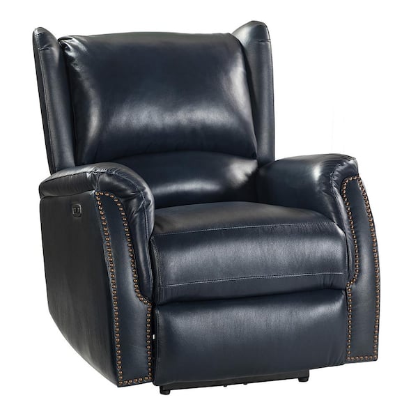 JAYDEN CREATION Eduardo Navy Genuine Leather Wingback Power Recliner