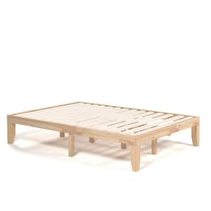 14 in. Natural Full Size Rubber Wood Platform Bed Frame with Wood Slat Support without Headboard