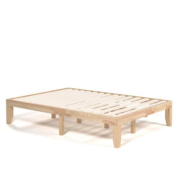 Boyel Living 14 in. Natural Full Size Rubber Wood Platform Bed Frame with Wood Slat Support without Headboard