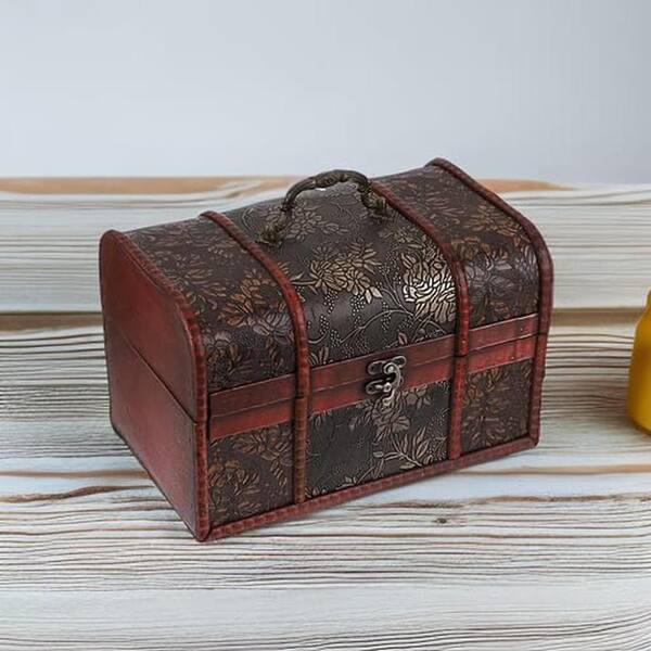 Vintage Brown 10 in. x 6.7 in. Artificial Leather Wood Decorative