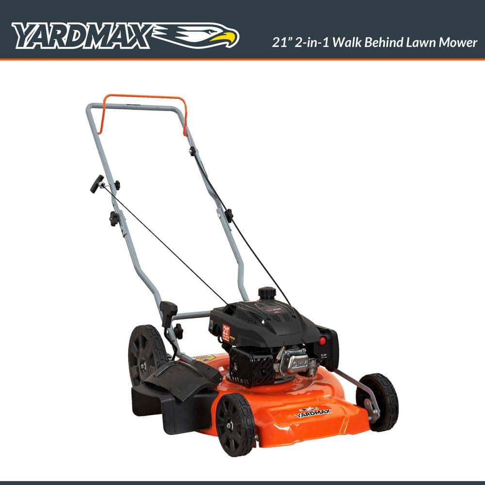 YARDMAX 21 in. 170cc 2-in-1 Gas Walk Behind Push Lawn Mower with High Rear Wheels