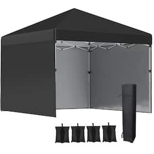 10 ft. x 10 ft. Black Pop Up Canopy with 3 Sidewalls, Leg Weight Bags and Carry Bag, Height Adjustable