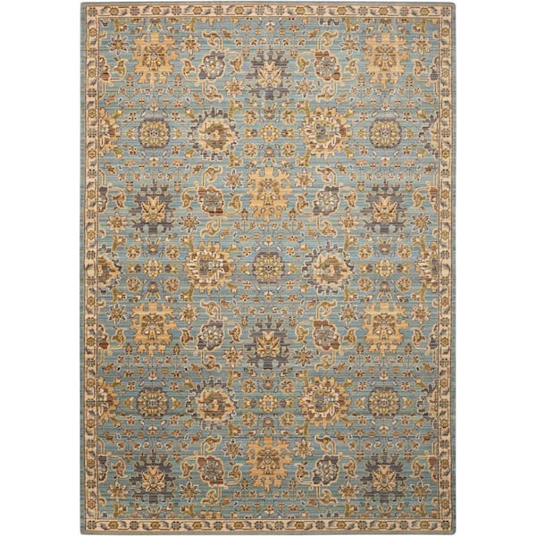 Nourison Timeless Light Blue 9 ft. x 12 ft. Bordered Traditional Area Rug