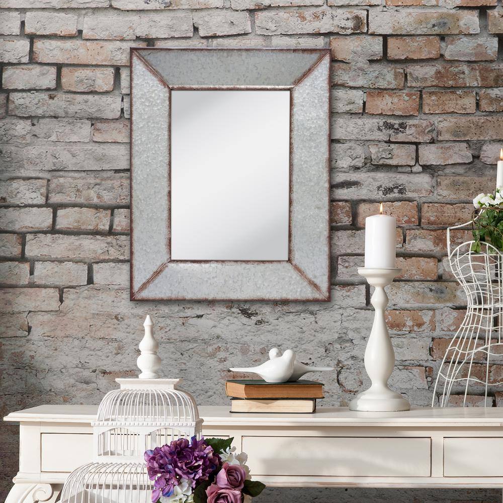 Rustic Rectangular Galvanized Metal Wall Mirror, 31.5" x 25.2"