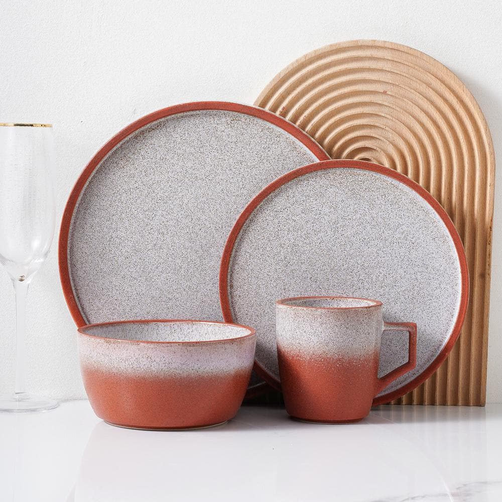 Vince Red and White Ceramic 16-Piece Dinnerware Set