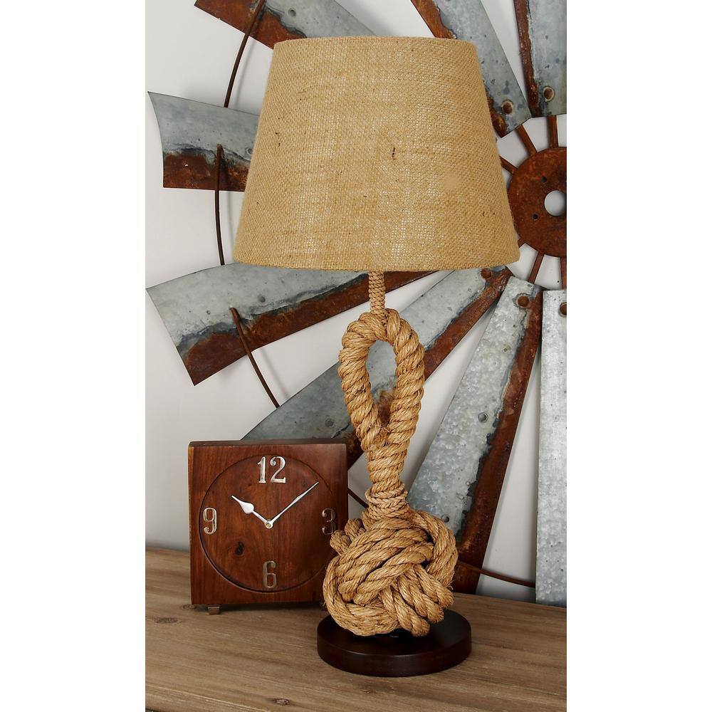 Rustic Brown Twisted Rope Table Lamp with Fabric Shade