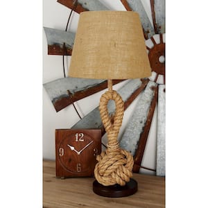 28 in. Brown Jute Twisted Rope Task and Reading Table Lamp with Linen Shade