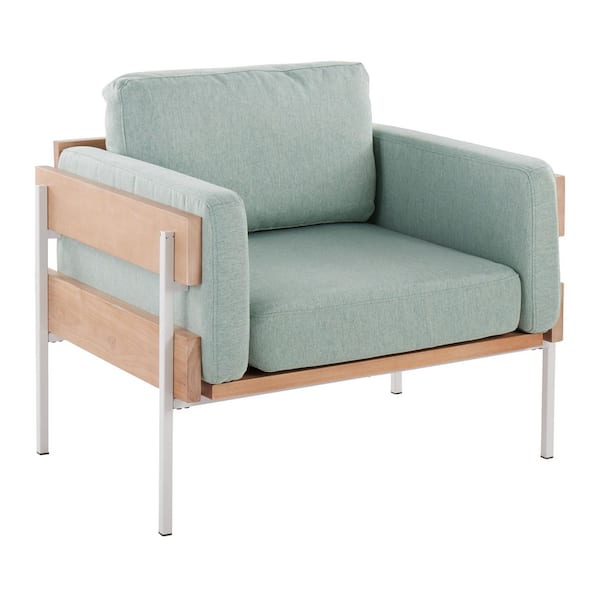 Lumisource Kari Light Green Fabric and Natural Wood Arm Chair with White Metal Base