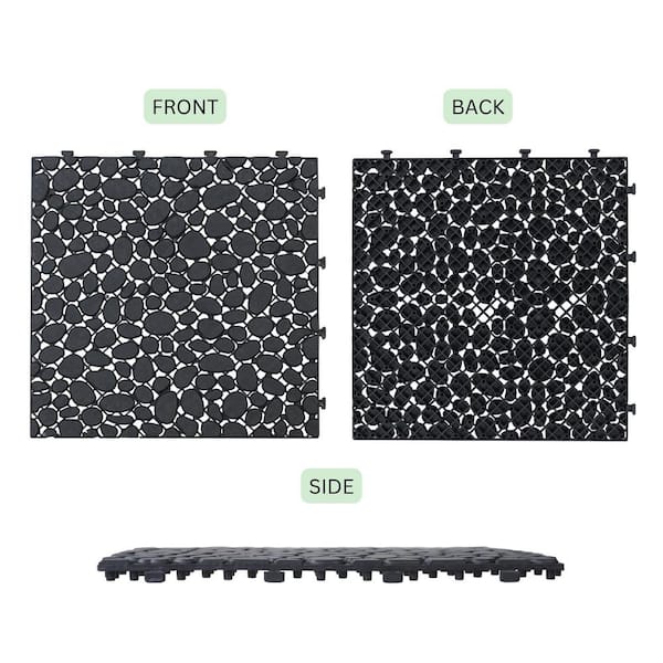 LIVIZA 1 ft. x 1 ft. Anti-Slip Plastic Deck Tile in Black (24-Piece), Pebble Stone Pattern
