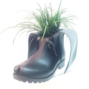 11 in. Whisper the Boot Buddies Dog Sculpture and Planter Home and Garden Loyal Companion Black Figurine