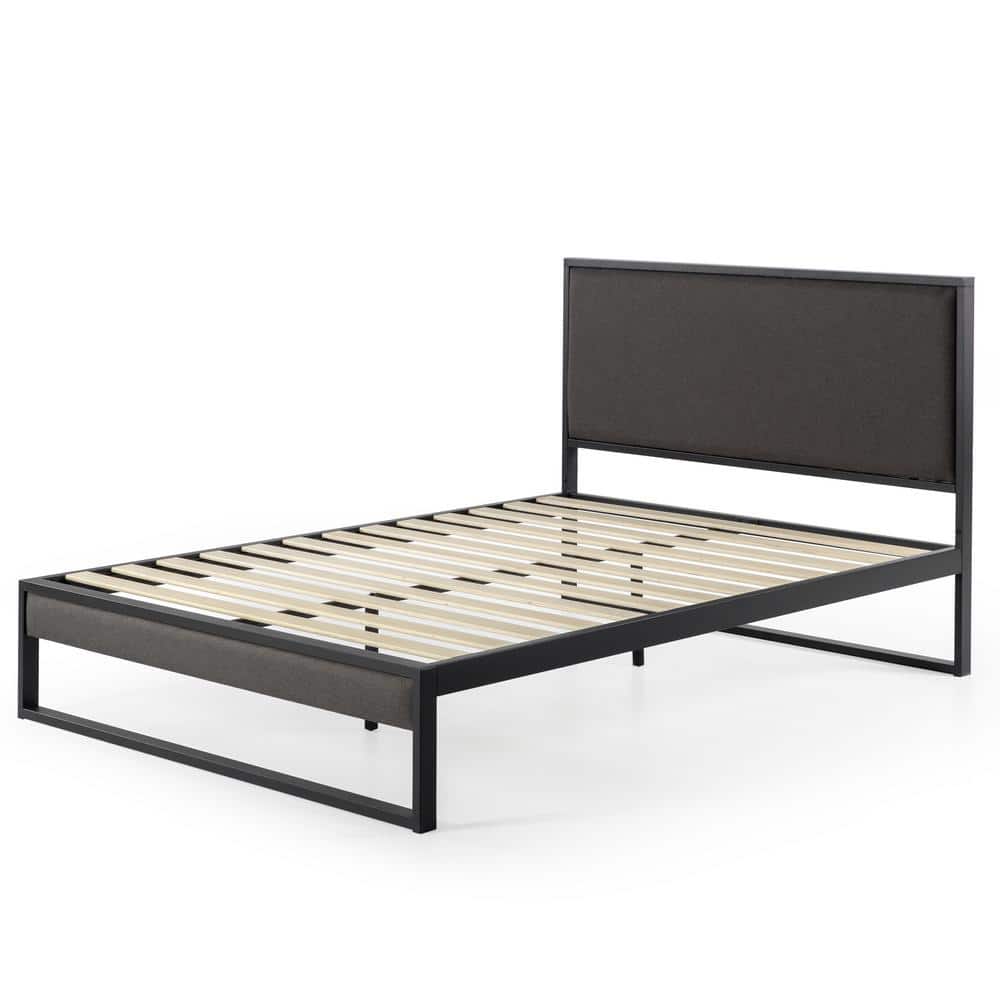 Christina Grey Upholstered Full Platform Bed Frame with Headboard