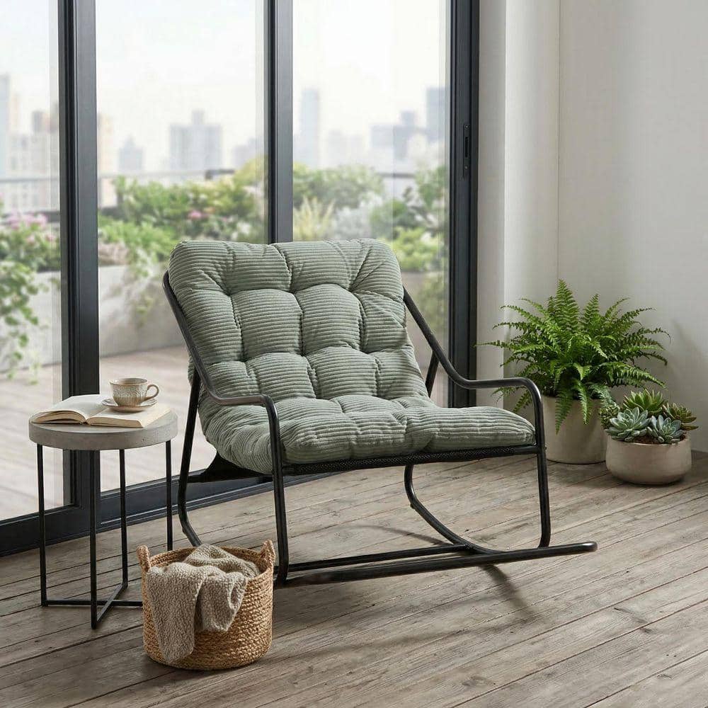 Metal Outdoor Rocking Chair Lounge Chair with Soft Thick Light Green ...