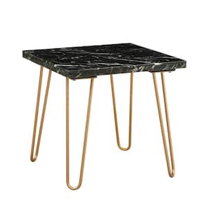 22 in. Black and Gold Other Marble End Table with Hairpin Legs