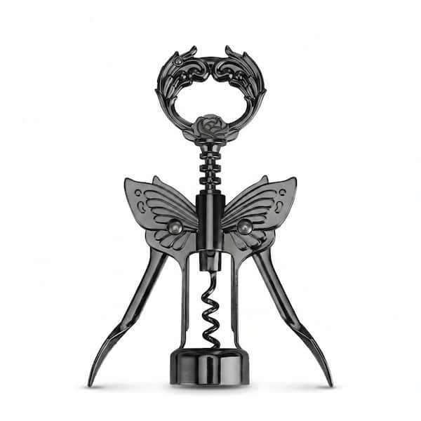 Black Wine Opener, 3 in 1 Zinc Alloy Premium Wing Corkscrew Wine Bottle Opener with Multifunctional Bottles Opener