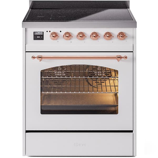 Nostalgie II 30 in. 4 Zone Freestanding Induction Range in White with Copper