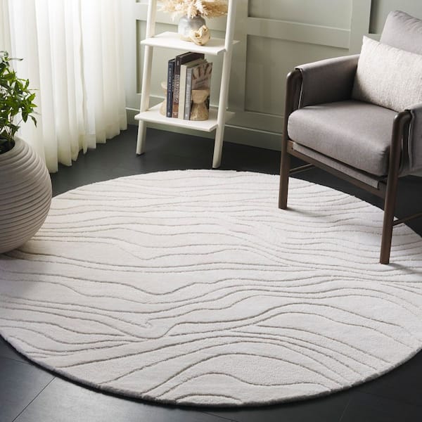 Rodeo Drive 6 ft. x 6 ft. Ivory Abstract Wavy Round Area Rug