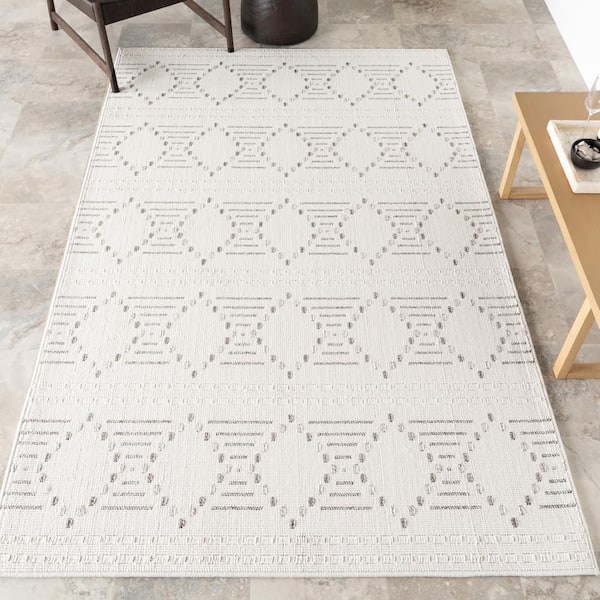 Jaxine Geometric Cream 4 ft. x 6 ft. Outdoor Area Rug