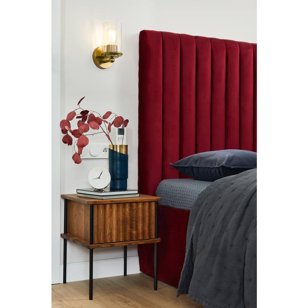 Luxe Gold Dimmable Cylinder Wall Sconce with Clear Glass