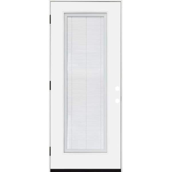 Legacy 36 in. x 80 in. Right-Hand/Outswing Full Lite Clear Glass Mini-Blind White Primed Fiberglass Prehung Front Door