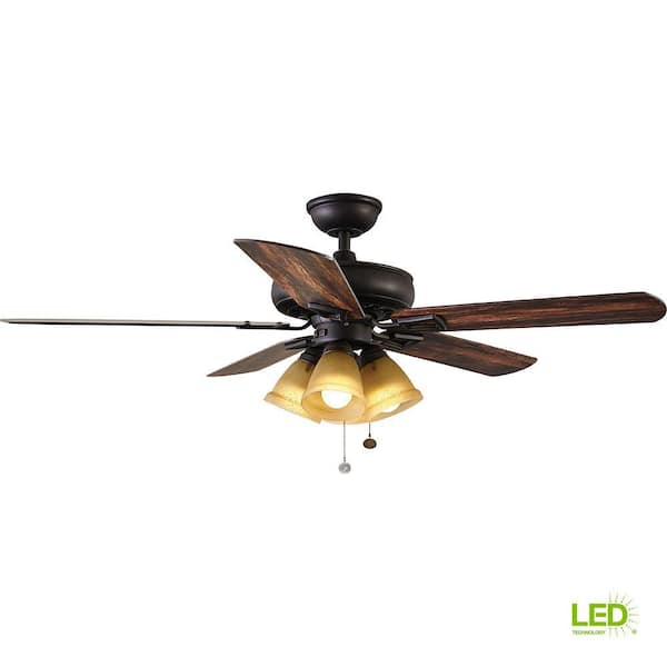 Hampton Bay Lyndhurst 52 In Led Oil Rubbed Bronze Ceiling Fan With Light Kit 51014 The Home Depot